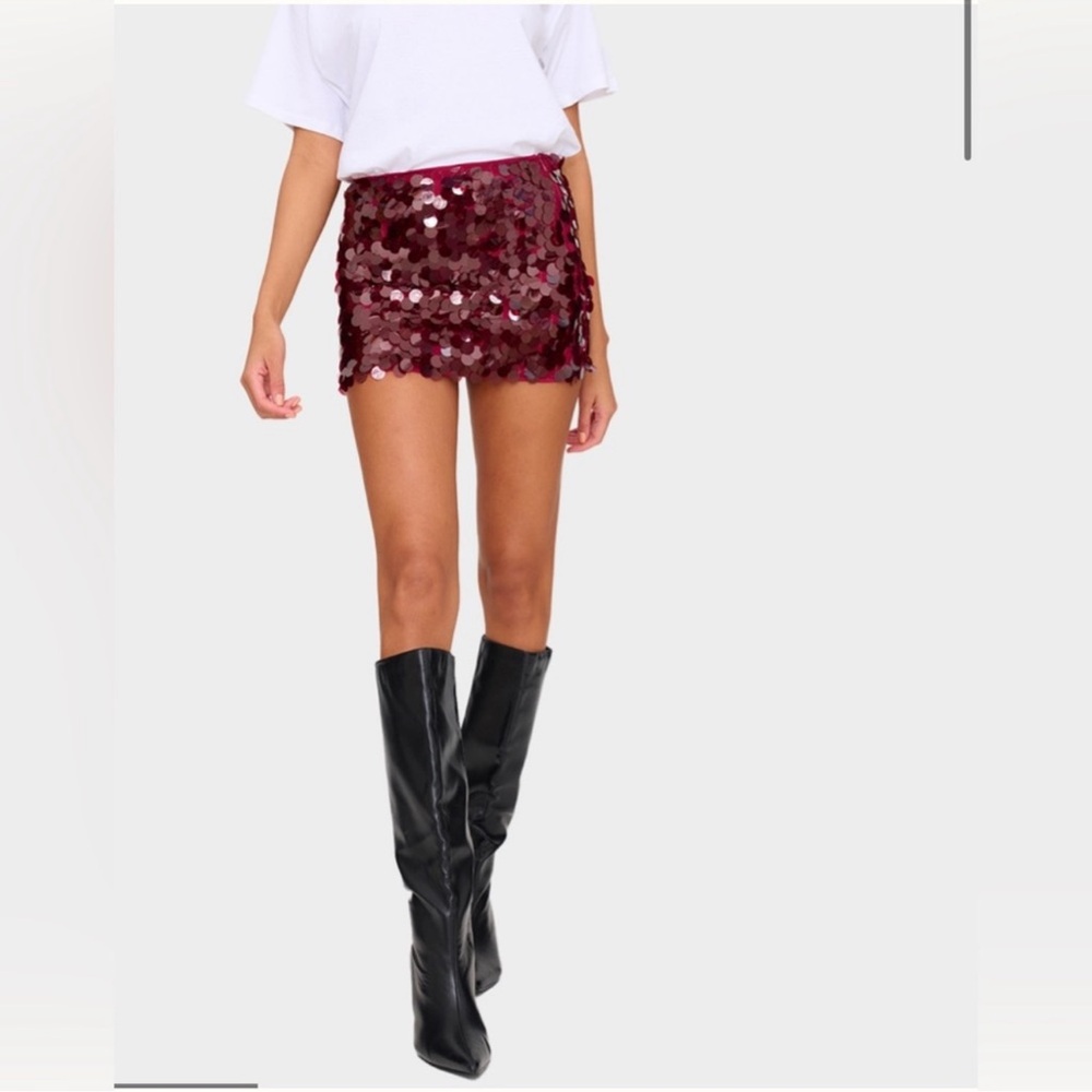 PrettyLittleThing Burgundy Sequin Mini Skirt